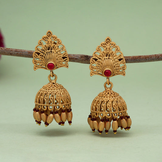 Maroon Color Rajwadi Matte Gold Earrings (MGE326MRN) - Preyans.com