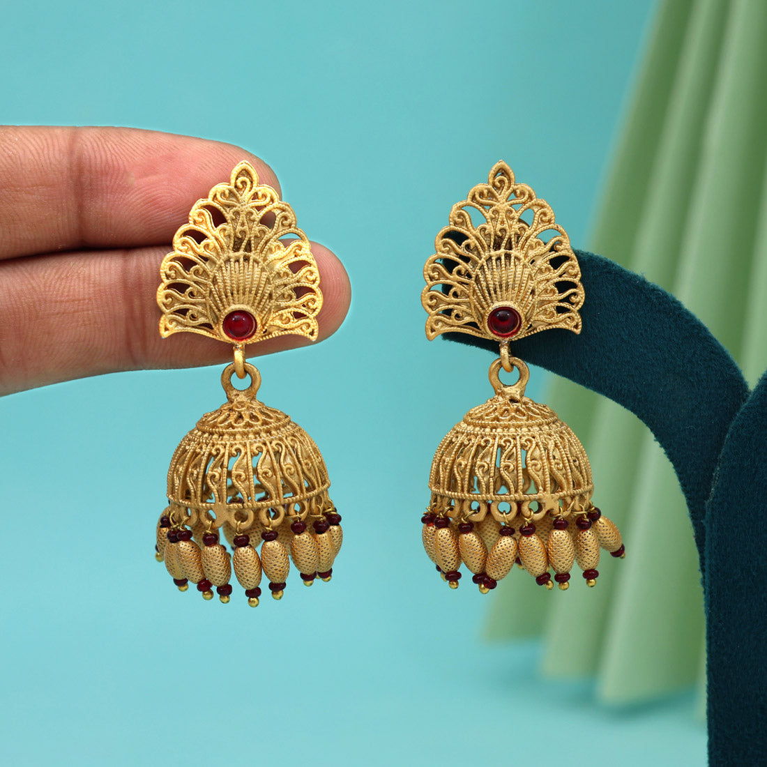 Maroon Color Rajwadi Matte Gold Earrings (MGE326MRN) - Preyans.com