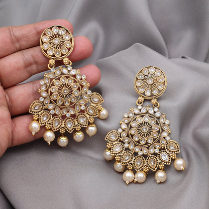 Gold Color Rajwadi Matte Gold Earrings (MGE328GLD) - Preyans.com