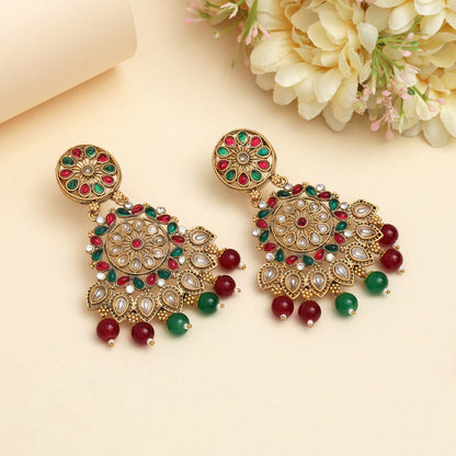 Maroon & Green Color Rajwadi Matte Gold Earrings (MGE328MG) - Preyans.com