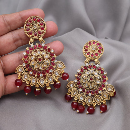 Maroon Color Rajwadi Matte Gold Earrings (MGE328MRN) - Preyans.com