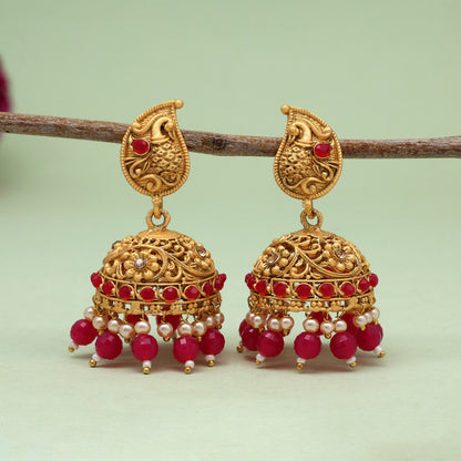 Rani Color Rajwadi Matte Gold Earrings (MGE329RNI) - Preyans.com