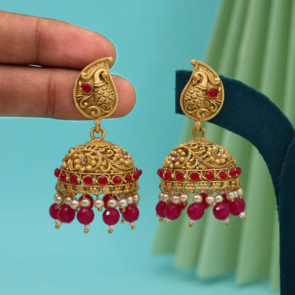 Rani Color Rajwadi Matte Gold Earrings (MGE329RNI) - Preyans.com