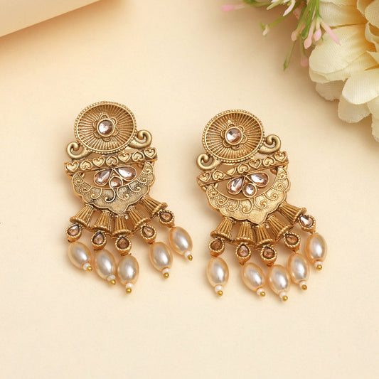 Gold Color Rajwadi Matte Gold Earrings (MGE330GLD) - Preyans.com