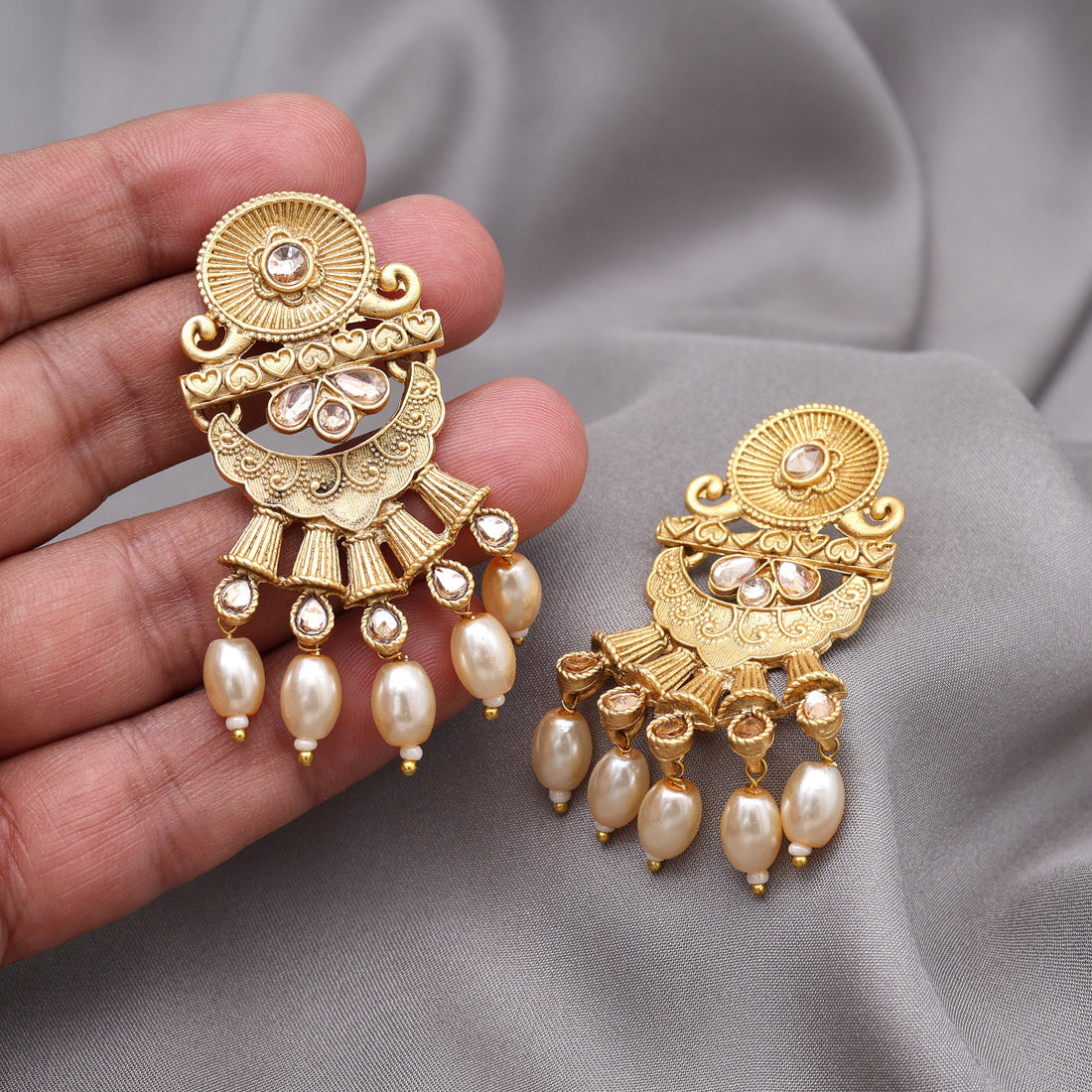 Gold Color Rajwadi Matte Gold Earrings (MGE330GLD) - Preyans.com