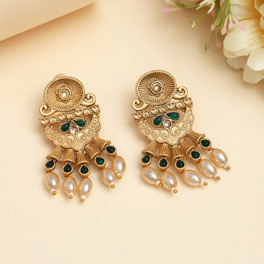 Green Color Rajwadi Matte Gold Earrings (MGE330GRN) - Preyans.com