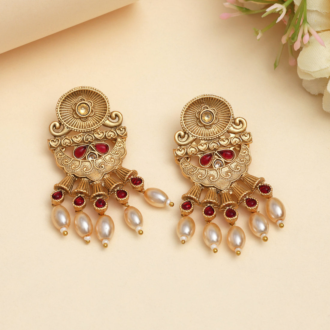 Rani Color Rajwadi Matte Gold Earrings (MGE330RNI) - Preyans.com