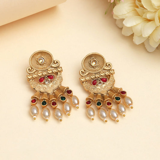 Rani & Green Color Rajwadi Matte Gold Earrings (MGE330RNIGRN) - Preyans.com