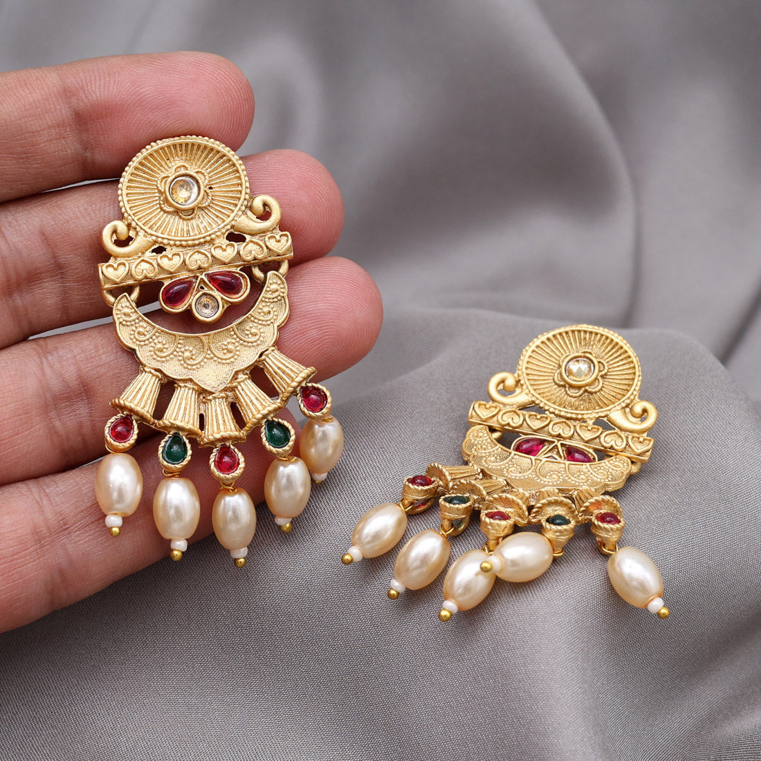 Rani & Green Color Rajwadi Matte Gold Earrings (MGE330RNIGRN) - Preyans.com