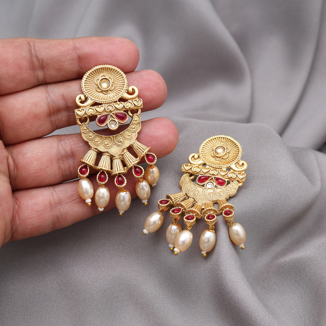 Rani Color Rajwadi Matte Gold Earrings (MGE330RNI) - Preyans.com