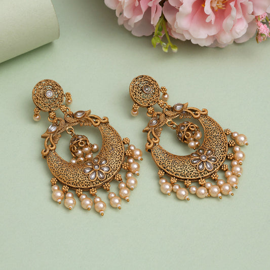 Gold Color Rajwadi Matte Gold Earrings (MGE331GLD) - Preyans.com