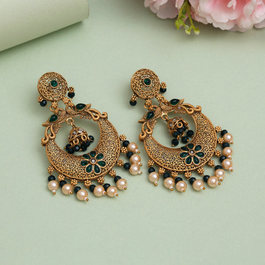 Green Color Rajwadi Matte Gold Earrings (MGE331GRN) - Preyans.com