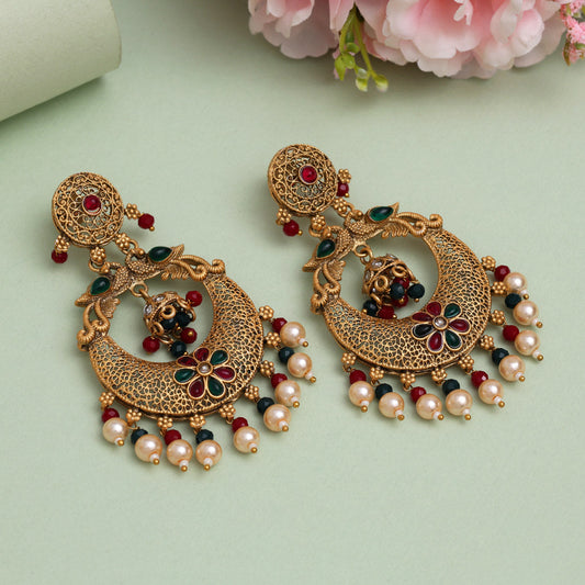 Maroon & Green Color Rajwadi Matte Gold Earrings (MGE331MG) - Preyans.com