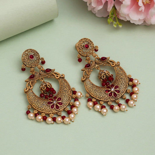 Maroon Color Rajwadi Matte Gold Earrings (MGE331MRN) - Preyans.com