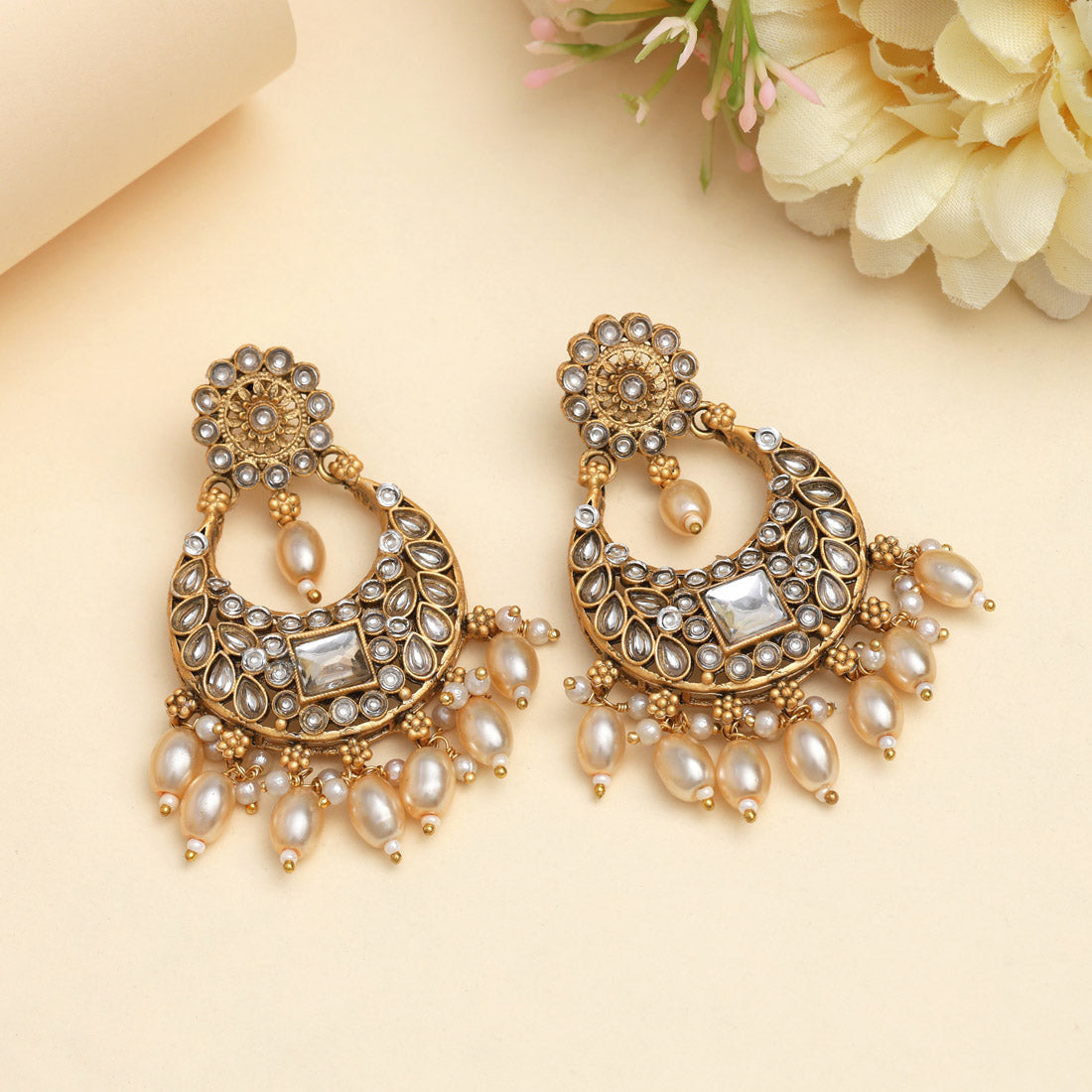 Gold Color Rajwadi Matte Gold Earrings (MGE332GLD) - Preyans.com