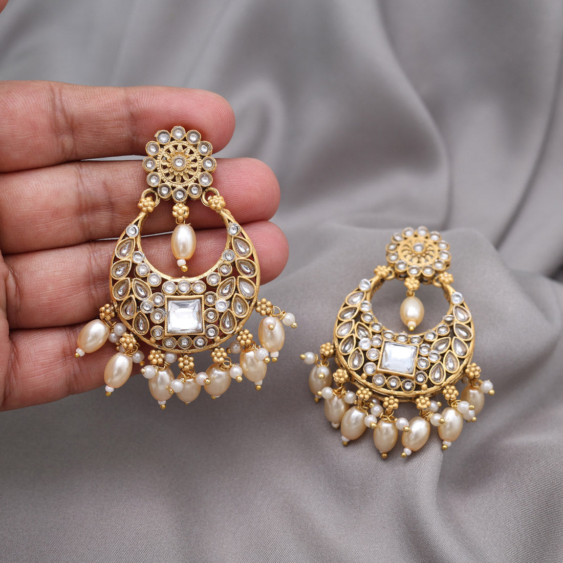 Gold Color Rajwadi Matte Gold Earrings (MGE332GLD) - Preyans.com