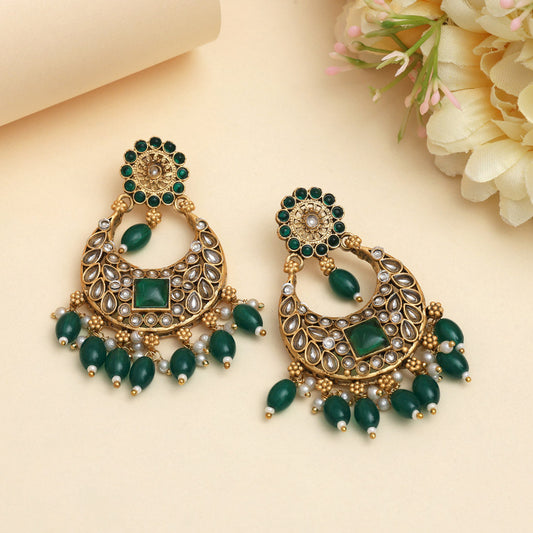 Green Color Rajwadi Matte Gold Earrings (MGE332GRN) - Preyans.com