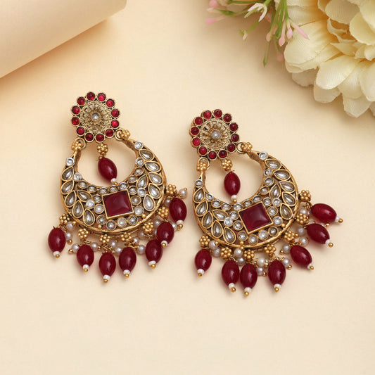 Maroon Color Rajwadi Matte Gold Earrings (MGE332MRN) - Preyans.com