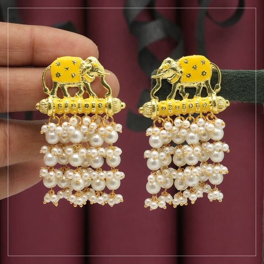 Yellow Color Meenakari Earrings (MKE1128YLW) - preyans.com