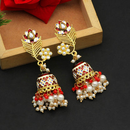 Red Color Meenakari Earrings (MKE1692RED) - preyans.com