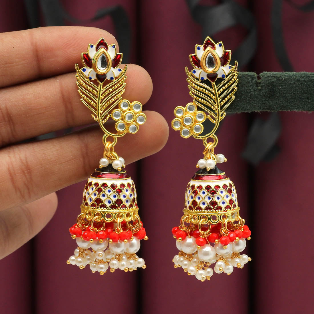 Red Color Meenakari Earrings (MKE1692RED) - preyans.com