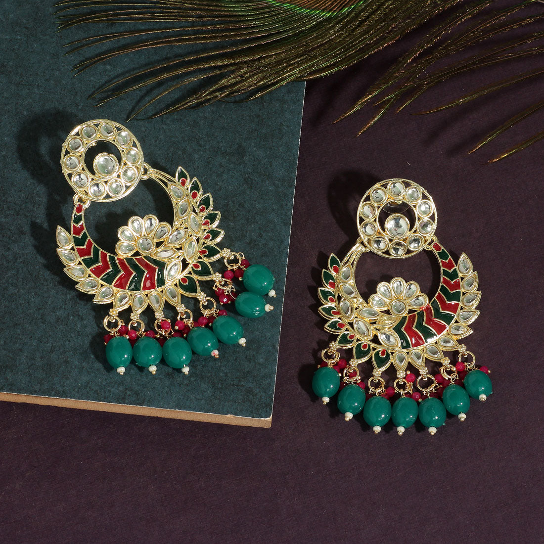 Green Color Meenakari Earrings (MKE1718GRN) - preyans.com