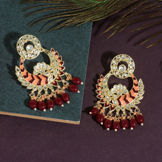 Maroon Color Meenakari Earrings (MKE1718MRN) - preyans.com