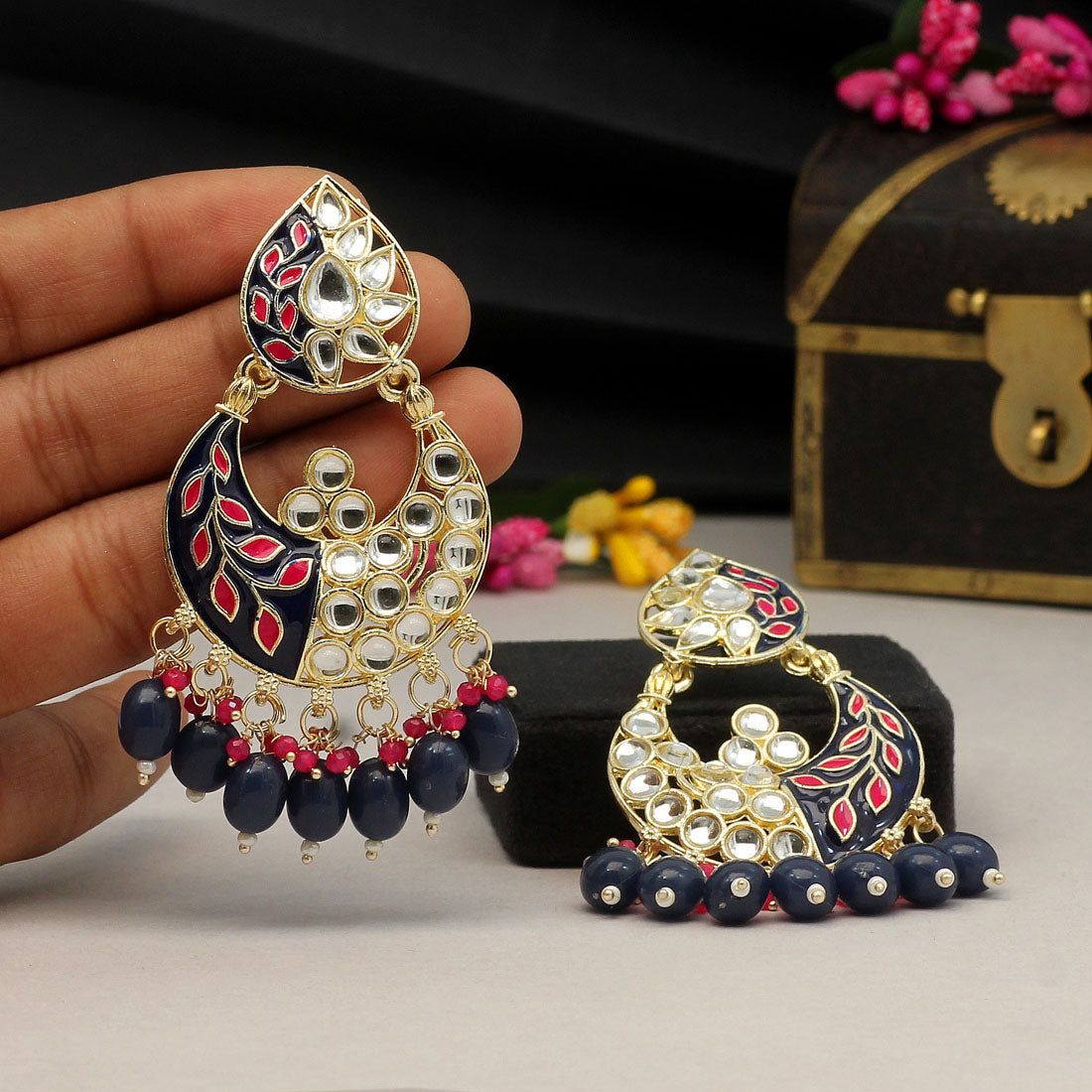 Blue Color Meenakari Earrings (MKE1719BLU) - preyans.com