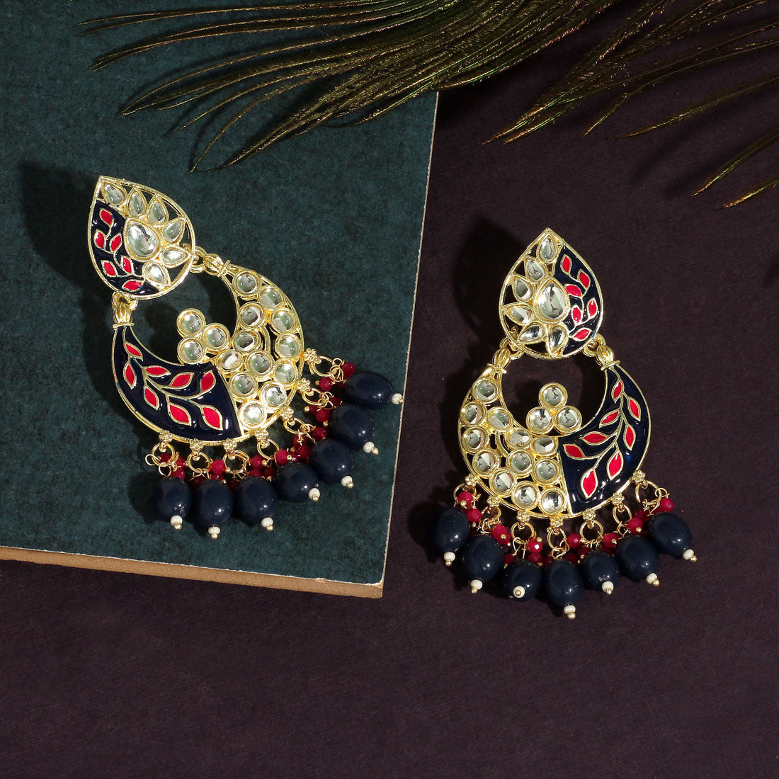 Blue Color Meenakari Earrings (MKE1719BLU) - preyans.com