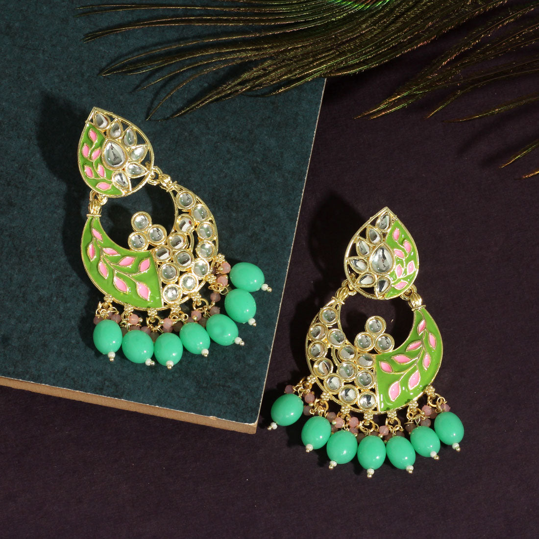 Parrot Green Color Meenakari Earrings (MKE1719PGRN) - preyans.com