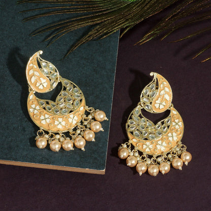 Gold Color Meenakari Earrings (MKE1720GLD) - preyans.com