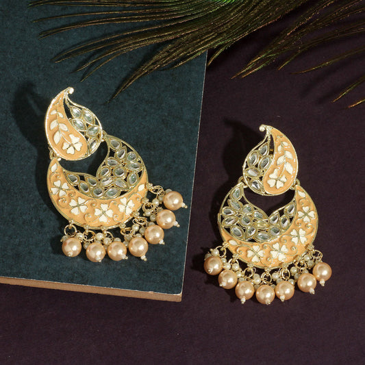 Gold Color Meenakari Earrings (MKE1720GLD) - preyans.com