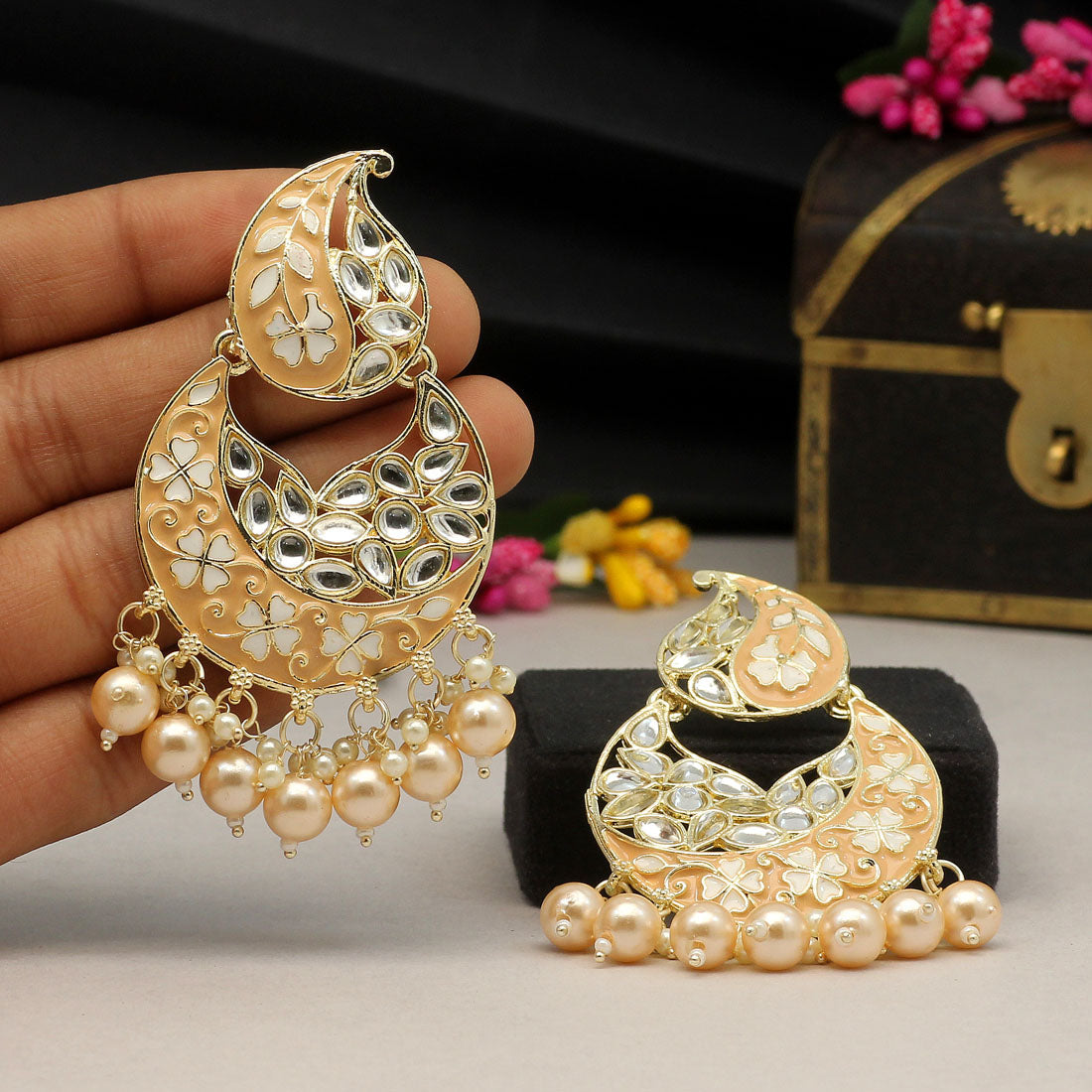 Gold Color Meenakari Earrings (MKE1720GLD) - preyans.com