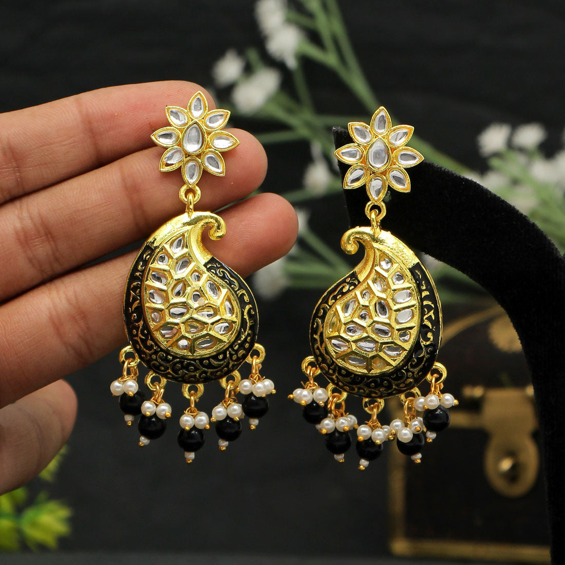 Black Color Meenakari Earrings (MKE1760BLK) - preyans.com