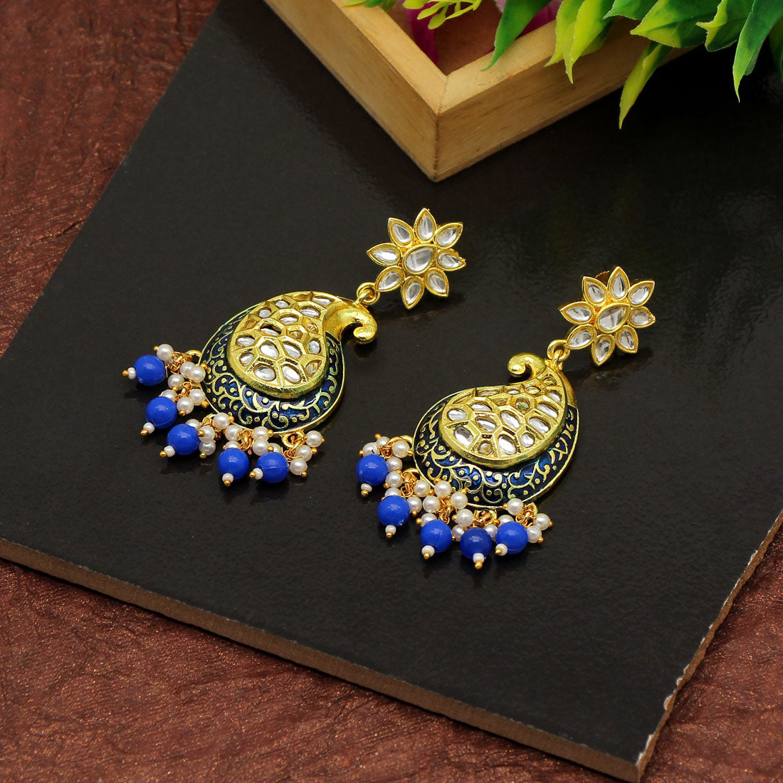 Blue Color Meenakari Earrings (MKE1760BLU) - preyans.com