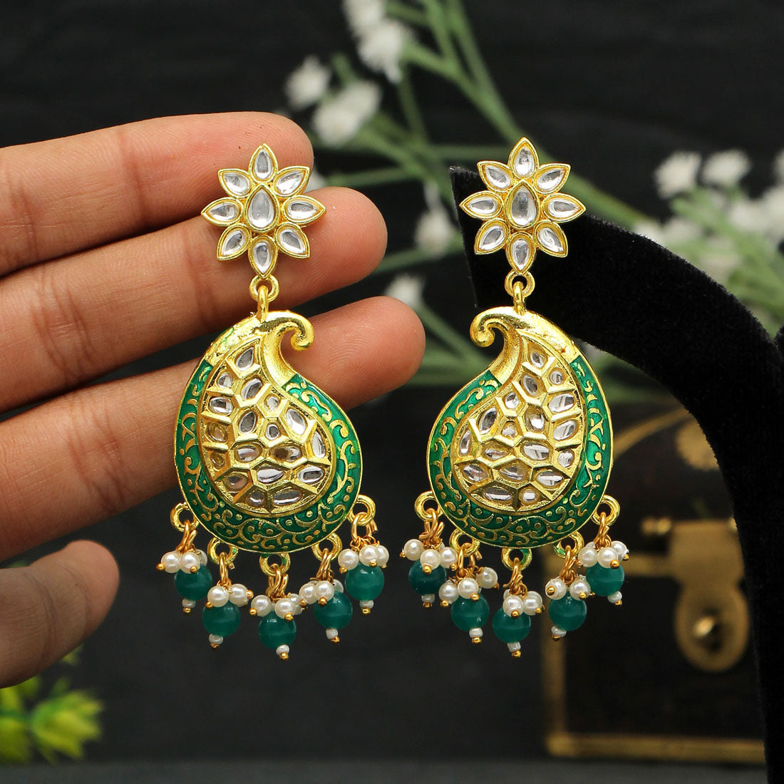 Green Color Meenakari Earrings (MKE1760GRN) - preyans.com