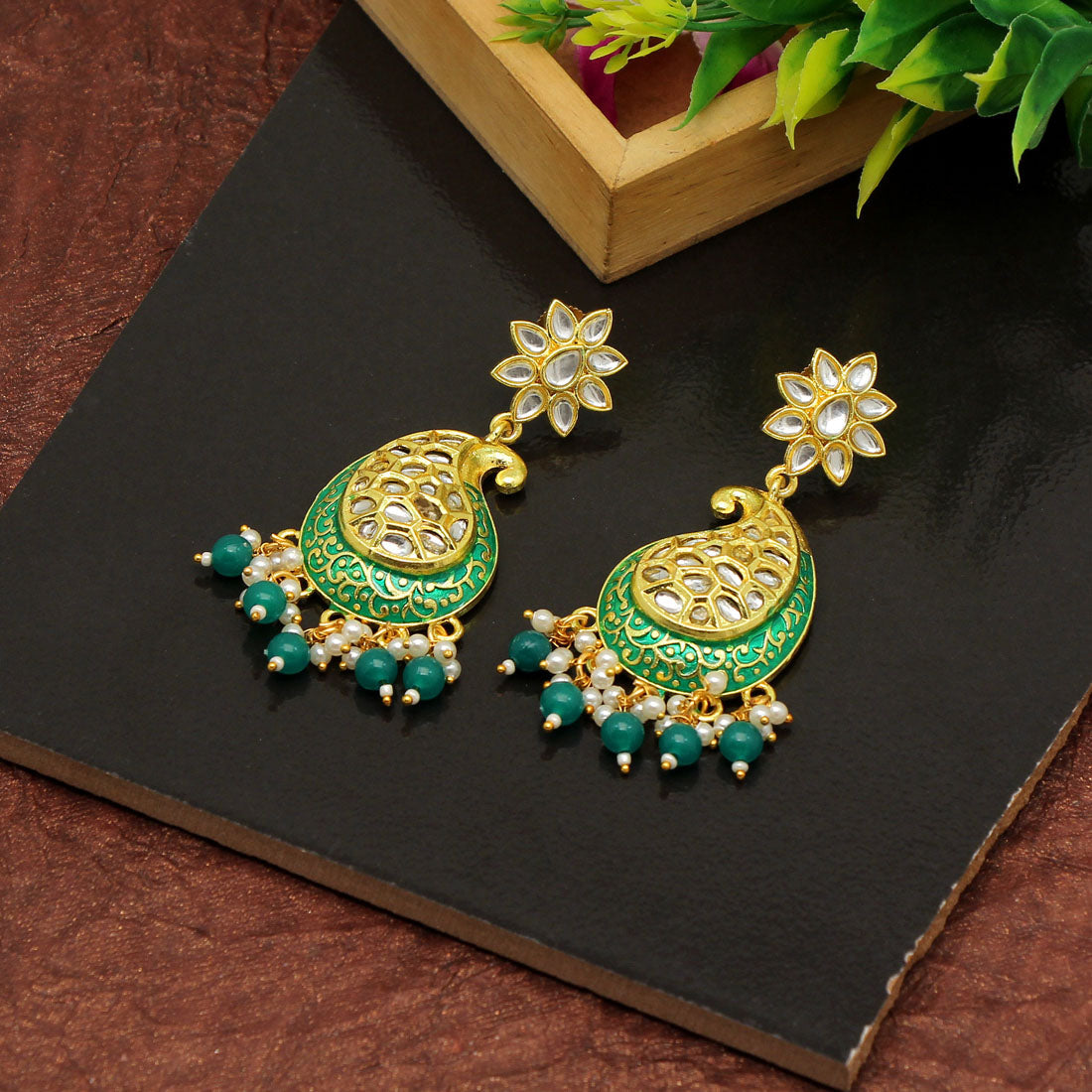 Green Color Meenakari Earrings (MKE1760GRN) - preyans.com