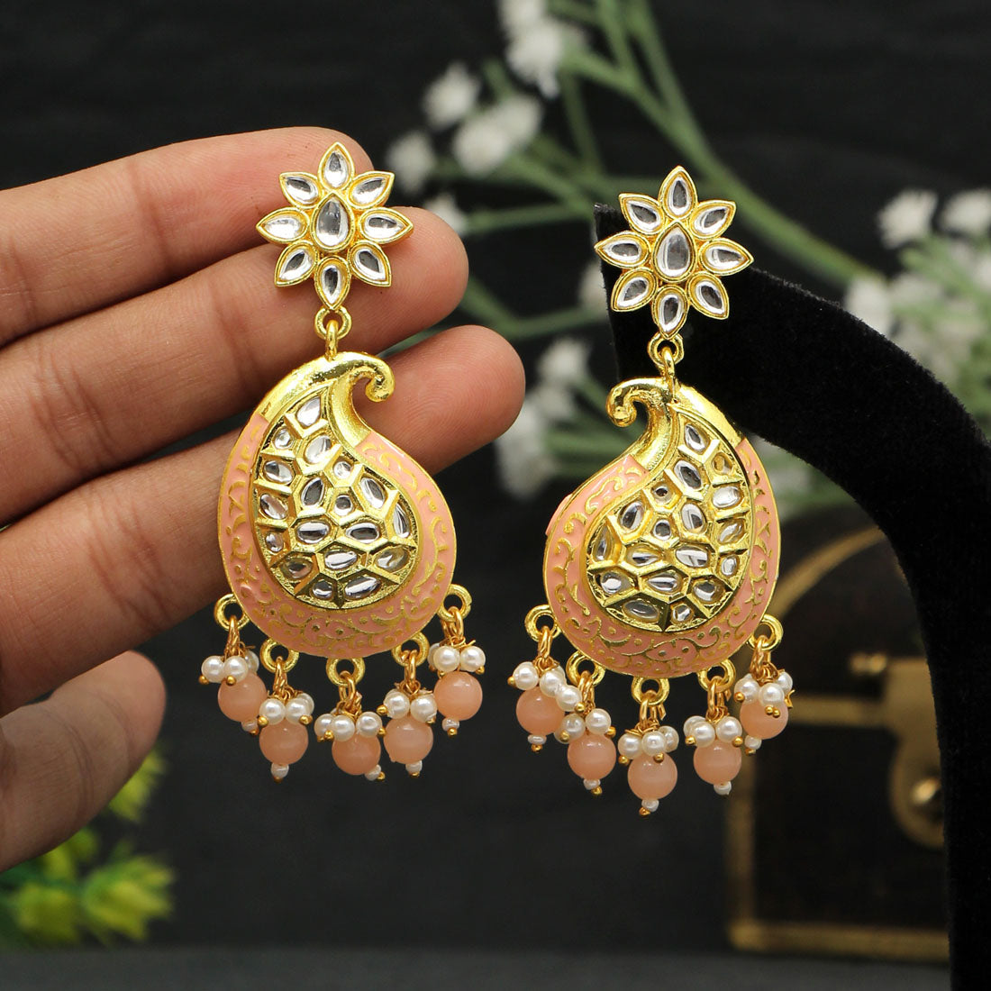 Peach Color Meenakari Earrings (MKE1760PCH) - preyans.com