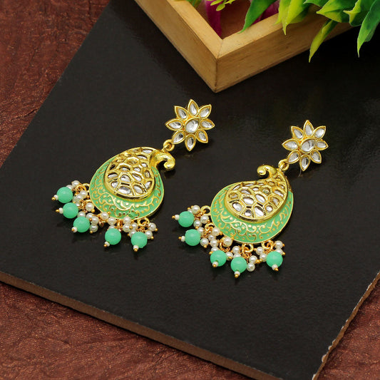 Parrot Green Color Meenakari Earrings (MKE1760PGRN) - preyans.com