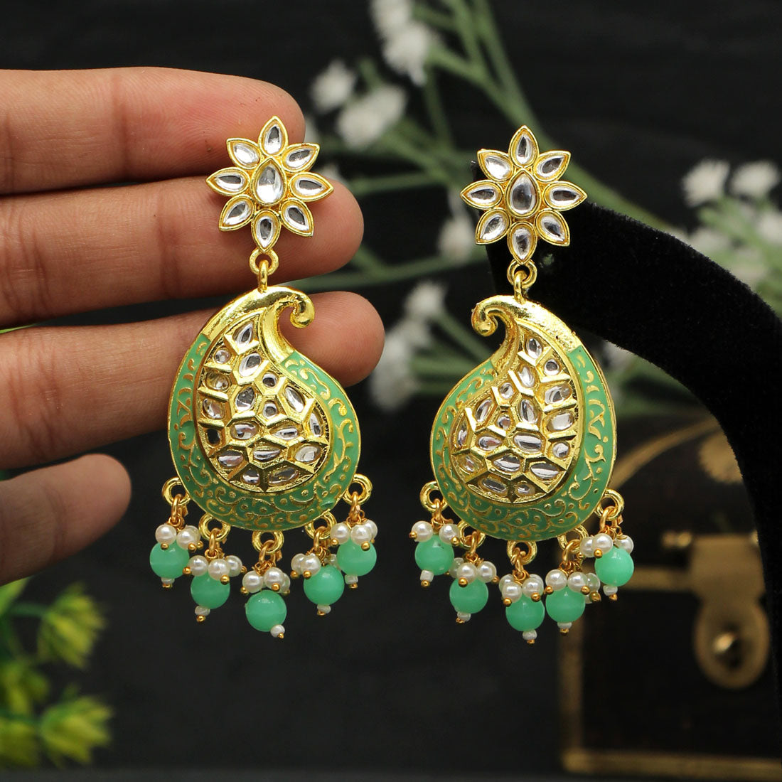 Parrot Green Color Meenakari Earrings (MKE1760PGRN) - preyans.com