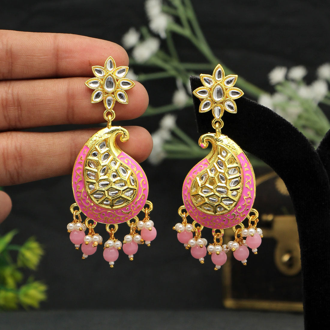 Pink Color Meenakari Earrings (MKE1760PNK) - preyans.com