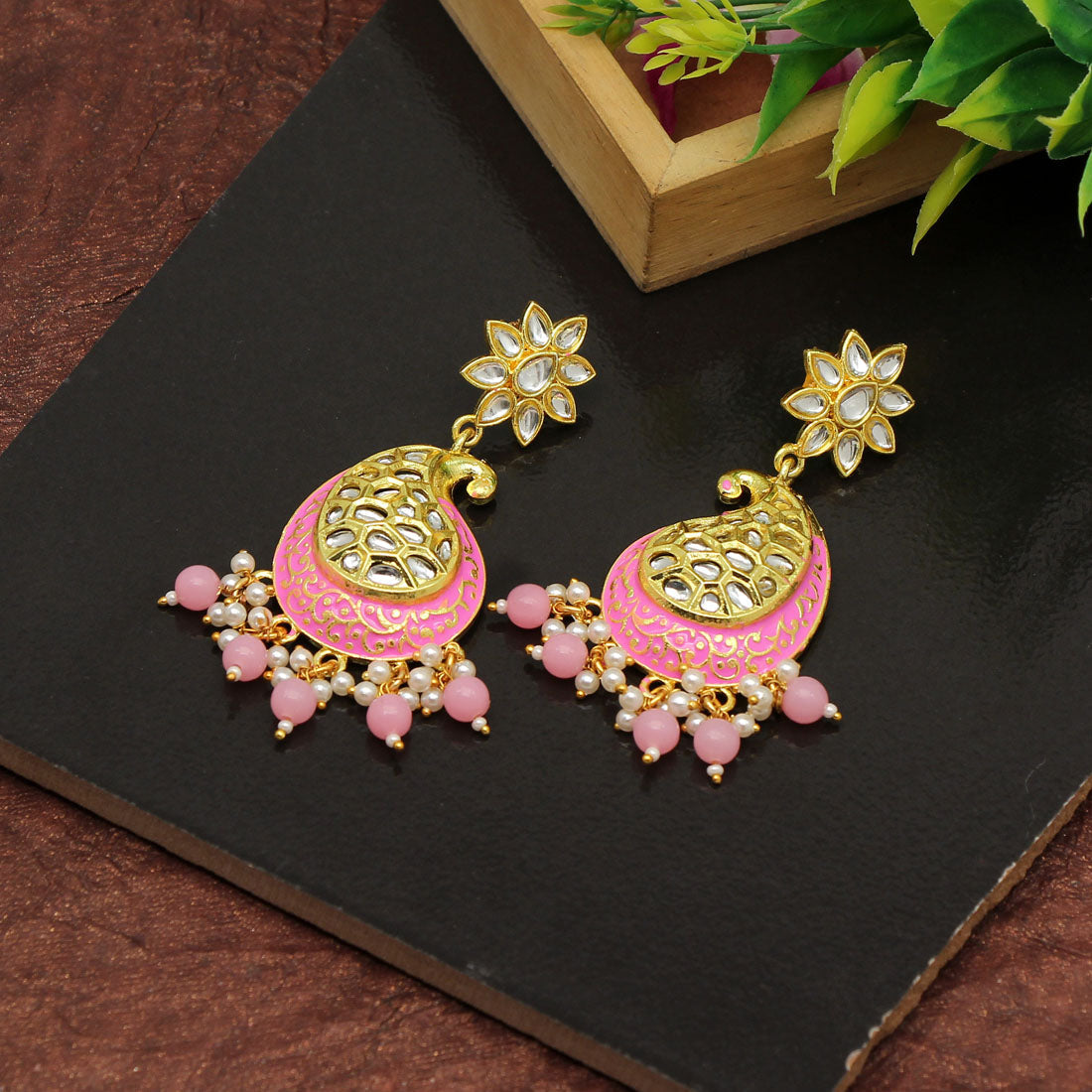 Pink Color Meenakari Earrings (MKE1760PNK) - preyans.com