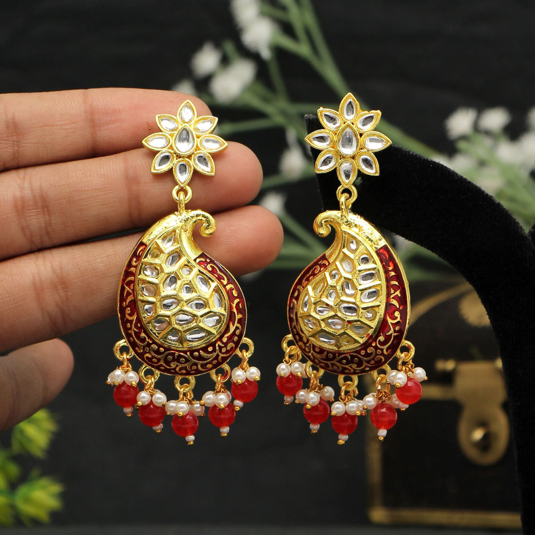 Red Color Meenakari Earrings (MKE1760RED) - preyans.com