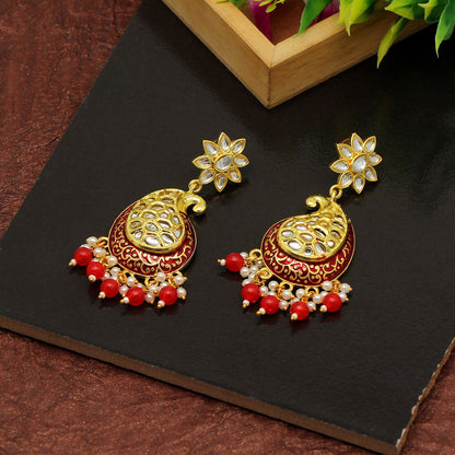 Red Color Meenakari Earrings (MKE1760RED) - preyans.com