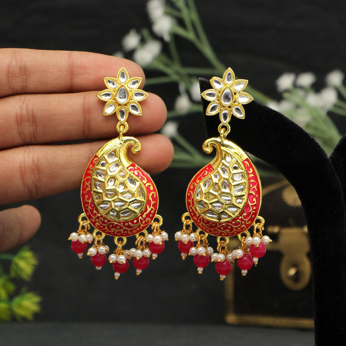 Rani Color Meenakari Earrings (MKE1760RNI) - preyans.com