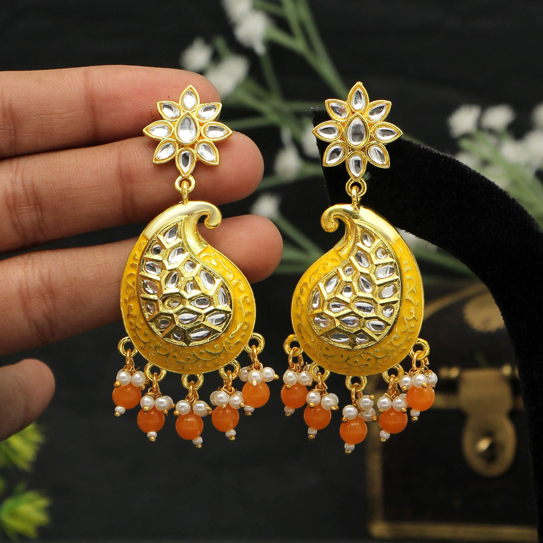 Yellow Color Meenakari Earrings (MKE1760YLW) - preyans.com