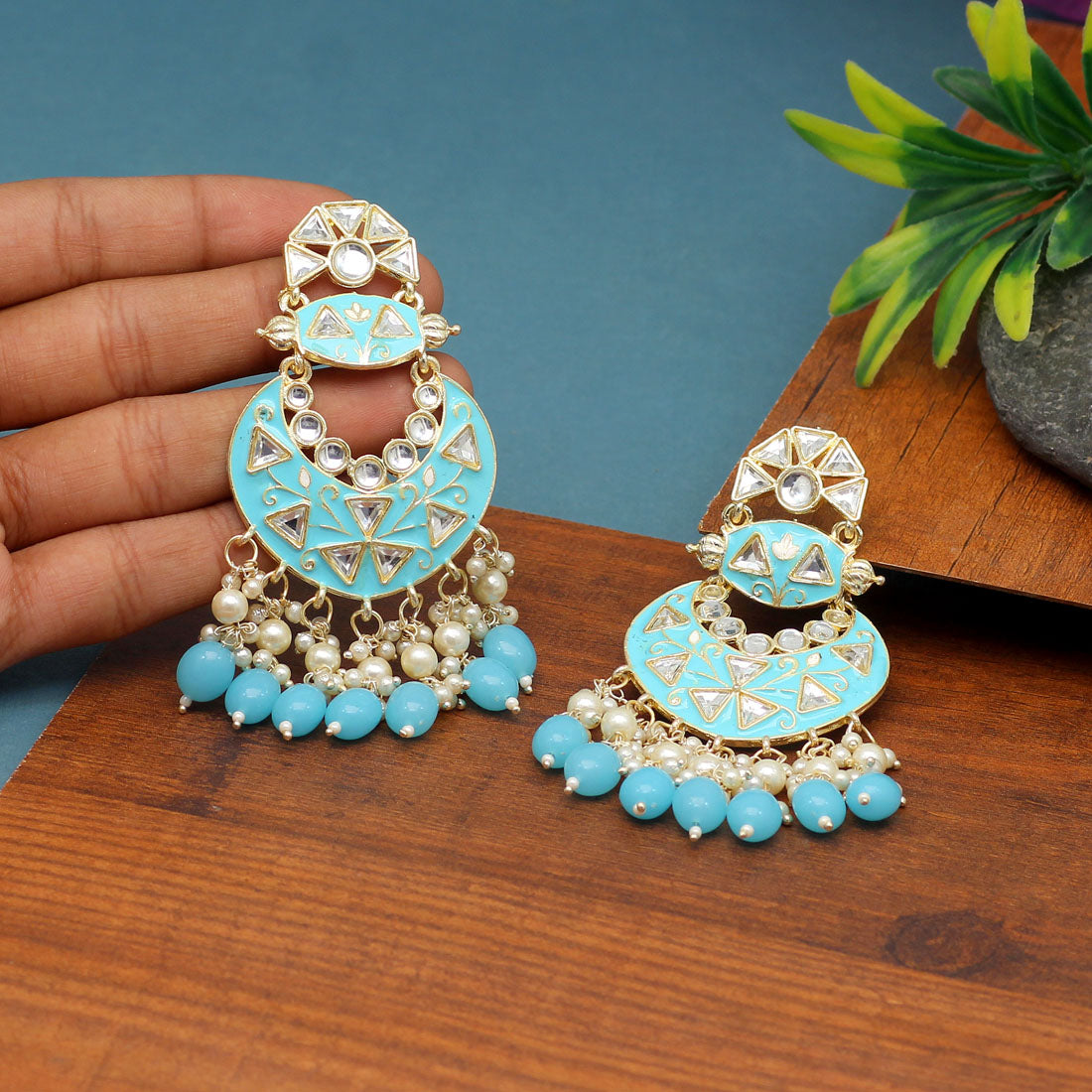 Firozi Color Meenakari Earrings (MKE1762FRZ) - preyans.com