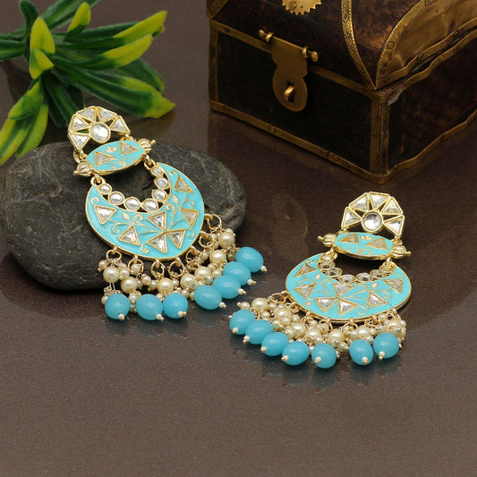 Firozi Color Meenakari Earrings (MKE1762FRZ) - preyans.com