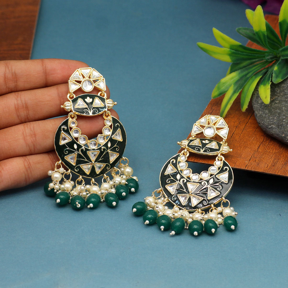 Green Color Meenakari Earrings (MKE1762GRN) - preyans.com