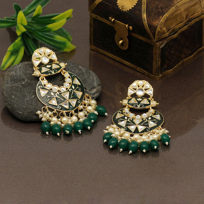 Green Color Meenakari Earrings (MKE1762GRN) - preyans.com